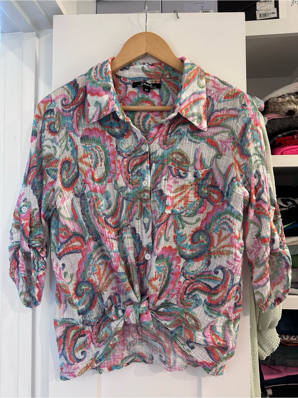 CHARLIE B Multi-Color Paisley Tie-Front Shirt Jacket